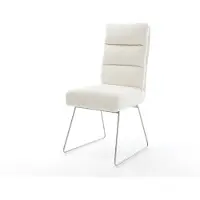 DELIFE Esszimmerstuhl Pela-Flex Bouclé Soft Beige Kufengestell Edelstahl Taschenfederkern