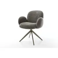 DELIFE Drehstuhl Nube-Flex mit Armlehnen Bouclé Soft Schlamm Kreuzgestell breit Effektfinish Titan 360° drehbar Wippfunktion Taschenfederkern