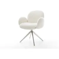 DELIFE Drehstuhl Nube-Flex mit Armlehnen Bouclé Soft Beige Kreuzgestell breit Edelstahl 360° drehbar Taschenfederkern