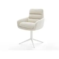 DELIFE Drehstuhl Abelia-Flex mit Armlehnen Teddystoff Beige Fußkreuz Weiß 360° drehbar Wippfunktion