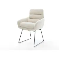 DELIFE Esszimmerstuhl Abelia-Flex mit Armlehnen Teddystoff Beige Kufengestell Schwarz