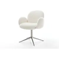 DELIFE Drehstuhl Nube-Flex mit Armlehnen Bouclé Soft Beige Fußkreuz Edelstahl 360° drehbar Wippfunktion Taschenfederkern