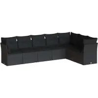 Syfax 7-tlg. Garten-Sofagarnitur mit Kissen Schwarz Poly Rattan