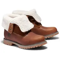 Timberland für Damen. TB18328R2421 Lederstiefelette mit aufrollbarem Schaft und braunem Warmfutter (37.5 W), Wohnung, Schnürsenkel, Lässig