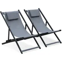 Sweeek - 2er-Set Sonnenliegen aus Aluminium, mehrfach verstellbar - Grau