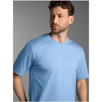 Trigema T-Shirt "T-Shirt DELUXE Baumwolle", Herren, Gr. M, blau (horizont), Single Jersey, 100% Baumwolle, Basic, lang, Rundhals, Shirts T-Shirt