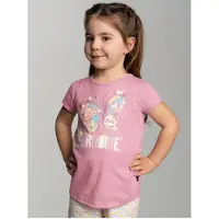 Trigema T-Shirt "T-Shirt mit buntem Schmetterling-Printmotiv", Mädchen, Gr. 104, lila (lilie), Single Jersey, 100% Baumwolle, Basic, Rundhals, Shirts T-Shirt