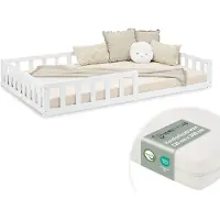 Homestyle4u Kinderbett 120x200 mit Lattenrost und Matratze mit Standard 100 mit Rausfallschutz Weiß 120x200 Bodenbett Montessori
