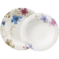 Villeroy & Boch Tafelservice "Mariefleur Gris Basic", bunt, 12 Stk., Fine China-Porzellan, Geschirr-Sets, Tafelservice, Teller Set, Made in Germany, Fine China Porzellan