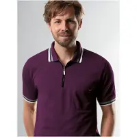 Trigema Poloshirt "Poloshirt mit Reißverschluss", Herren, Gr. M, lila (aubergine), Piqué, 100% Baumwolle, Basic, lang, ohne Ausschnitt, Shirts Poloshirt