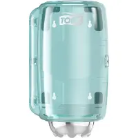 Tork Mini Innenabrollungsspender, M1, Robuster Papierhandtuchspender mit Verriegelungsmechanismus, Maße (H x B x L): 33,3 x 17,2 x 19,3 cm, Farbe: weiß/türkis