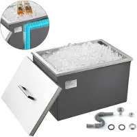 Vevor Einbau-Eisbox (508 x 355 x 342 mm) Edelstahl-Einbaukühler, 30 L gewerbliche Drop in Ice Chests mit Topfdeckel für den Außenbereich, inklusive Abflussrohr-Set, für kalten Wein Bier
