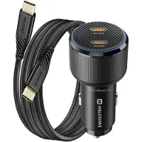 Swissten , Auto Ladegerät 2x USB-C PD 20W+30W mit USB-C Kabel, Schwarz