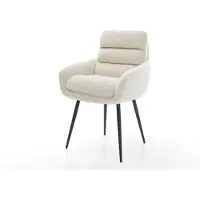 DELIFE Esszimmerstuhl Abelia-Flex mit Armlehnen Teddystoff Beige 4-Fuß konisch Schwarz