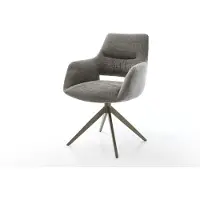 DELIFE Drehstuhl Yago-Flex mit Armlehnen Bouclé Soft Schlamm Kreuzgestell breit Effektfinish Titan 360° drehbar Wippfunktion Taschenfederkern