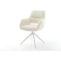 DELIFE Drehstuhl Yago-Flex mit Armlehnen Teddystoff Beige Kreuzgestell breit Weiß 360° drehbar Wippfunktion Taschenfederkern