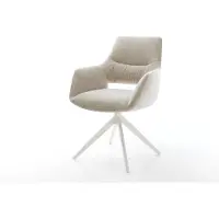 DELIFE Drehstuhl Yago-Flex mit Armlehnen Webstoff Soft Beige Kreuzgestell breit Weiß 360° drehbar Wippfunktion Taschenfederkern