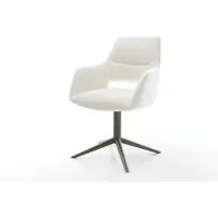 DELIFE Drehstuhl Yago-Flex mit Armlehnen Bouclé Soft Beige Fußkreuz Effektfinish Titan 360° drehbar Wippfunktion Taschenfederkern