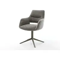 DELIFE Drehstuhl Yago-Flex mit Armlehnen Bouclé Soft Schlamm Fußkreuz Effektfinish Titan 360° drehbar Wippfunktion Taschenfederkern