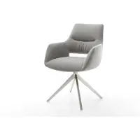 DELIFE Drehstuhl Yago-Flex mit Armlehnen Strukturstoff Soft Grau Kreuzgestell breit Edelstahl 360° drehbar Wippfunktion Taschenfederkern