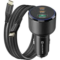 Swissten , Auto Ladegerät 2x USB-C PD 65W + USB 3.0 QC30W mit Kabel, Schwarz