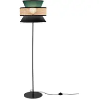 LUCE Design Stehlampe Gazebo, grün/schwarz/natur, 147 cm, Stoff/Rattan