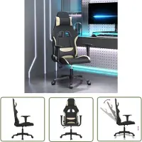 The Living Store Gaming-Stuhl mit Massagefunktion Schwarz und Creme Stoff