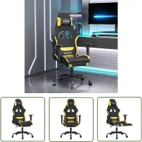 The Living Store Gaming-Stuhl mit Massage & Fußstütze Schwarz und Gelb Stoff