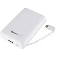 Intenso Powerbank XC10000, mobilie Ladestation mit 10000 mAh und integriertem USB Type C Kabel, Weiß