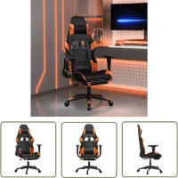 The Living Store Gaming-Stuhl mit Fußstütze Schwarz und Orange Kunstleder