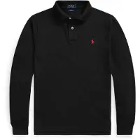 Ralph Lauren für Herren. 710681126037 Langärmeliges Piqué-Poloshirt in schmaler Passform Schwarz (L), Lässig, Baumwolle, Langarm