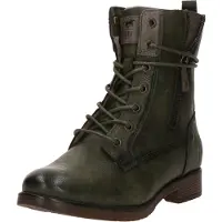 Mustang Winterstiefelette SHOES "Elfi", Damen, Gr. 39, wärmend, grün (khaki), Lederimitat, used, Schuhe Winterstiefelette, Winterstiefel mit Reißverschluss und markanter Schnürung