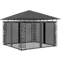 The Living Store Pavillon mit Moskitonetz 3x3x2,73 m Anthrazit 180 g/m²