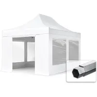 TOOLPORT 3x4,5m Stahl Faltpavillon, inkl. 4 Seitenteile, weiß
