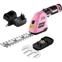 Workpro 12V Strauchschere Akku 2-in-1 Rosa, handliche Grasschere mit 2 Messern, 2Ah Akku und Ladegerät, elektrische Heckenschere Rasentrimmer für Gartenarbeit, Schnittbreite 12,5cm, Schnittlänge 16cm