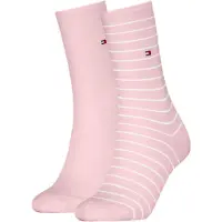 Tommy Hilfiger Socken "TH WOMEN SOCK 2P SMALL STRIPE", Damen, Gr. 35-38, rosa (light pink), Baumwollmischung, gestreift, uni, normal, Socken Socken, mit schmalem Rippenbündchen, meliert, gestreift