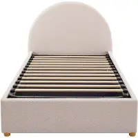 Vente-unique Bett mit Bettkasten - 90 x 190 cm - Bouclé-Stoff - Cremefarben - LIRIMO