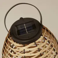 Searchlight Solar-LED-Terrassenleuchte Netan, braun, Rattan, 23 cm, IP44 Netan, Holz hell, Holz, Landhaus / Rustikal, Solarleuchten