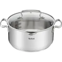 Tefal Kochtopf "Duetto+", grau (edelstahl), H:12cm Ø:24cm, Töpfe, Kochtopf, hochglanzpoliert, Glasdeckel mit Siebfunktion