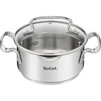 Tefal Kochtopf "Duetto+", grau (edelstahl), H:8cm Ø:16cm, Töpfe, Kochtopf, hochglanzpoliert, Glasdeckel mit Siebfunktion