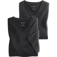Olymp T-Shirt "Casual", Herren, Gr. S, schwarz, Obermaterial: 100% Baumwolle, Basic, V-Ausschnitt, Shirts T-Shirt, mit Ton-in-Ton Logostickerei am Ärmel