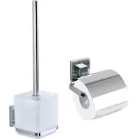 Wenko Badaccessoire-Set "Vacuum-Loc Quadro", silber (chrom), Edelstahl, Badaccessoires-Sets, Badaccessoire-Set, WC-Garnitur,Toilettenpapierhalter, Topseller