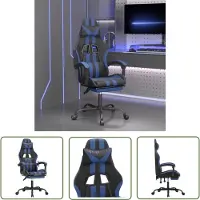 The Living Store Gaming-Stuhl mit Fußstütze Schwarz und Blau Kunstleder