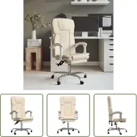 The Living Store Bürostuhl mit Liegefunktion Creme Kunstleder