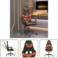 The Living Store Gaming-Stuhl mit Fußstütze Drehbar Schwarz & Orange Kunstleder
