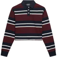 Superdry für Damen. W6012175A Polo Stripe Rugby burgundy (XL), Lässig, Baumwolle, Langarm, Bordeaux