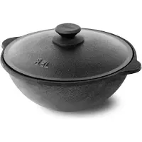 Davr Metall Schmortopf Kazan Gusseisen 3,5 L Ø 28,2 cm flacher Boden Gasherd Deckel klein, Gusseisen, Dickwandig