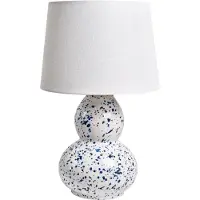 Beliani Tischlampe Weiß / Blau Keramik mit Kunstleinen Stoffschirm Glänzend Sprenkel Muster Wohnzimmer Schlafzimmer Flur