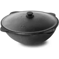 Davr Metall Schmortopf Kasan Gusseisen 16 L Ø 46,5 cm flacher Boden Alu-Deckel Gulaschkessel, Gusseisen, Dickwandig