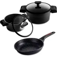 Fagor Alutherm Kochtopf Set 5-Teiliges Induktions Antihaft Aluminium 2 Kochtöpfen 1 Bratpfanne Schwarz